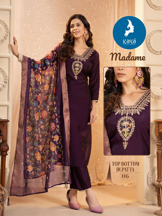 Madame By Kaya Roman Silk Designer Kurti With Bottom Dupatta Wholesale Price In Surat